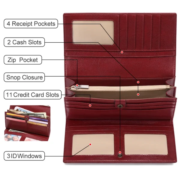 Fashion Genuine Leather Wallet Card Holder Female Long Purse Leather Female Clutch Wallets Zipper Purse Money Bag
